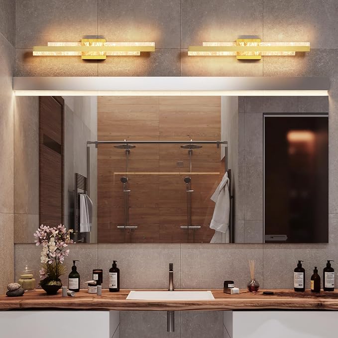 Modern Bathroom Vanity Light: Brushed Gold 27 inch 28W Dimmable LED Bath Bar Light Fixtures Over Mirror - Wall Sconce Picture Lights for Paintings Cabinets Bedroom 3000k