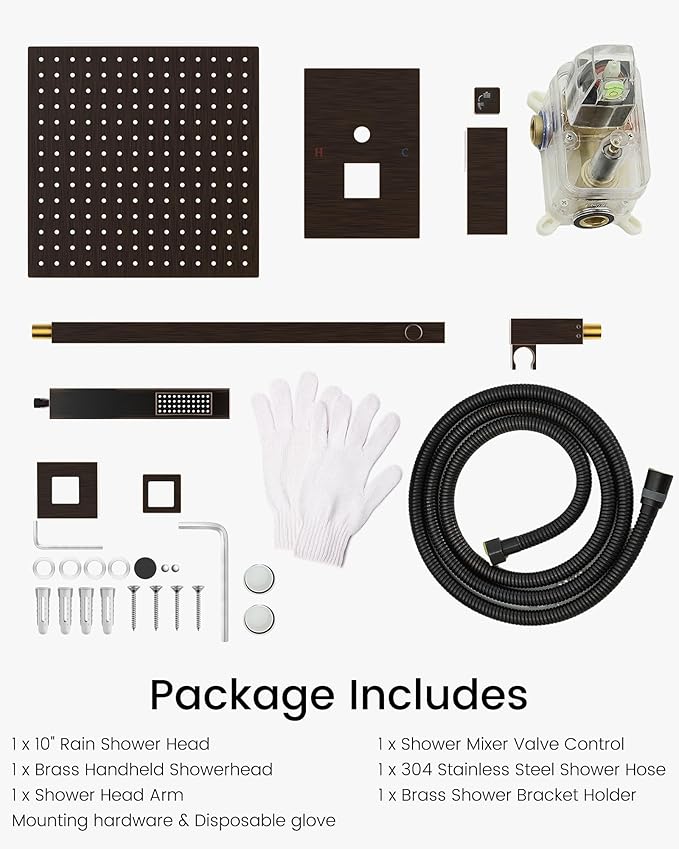 Homevacious Shower System Oil Rubbed Bronze Rainfall Shower Head Faucet And Handle Set 10 Inch with Handheld Spray Mixer Wall Mounted Bathroom Combo Set Rough-in Valve Body Trim Included