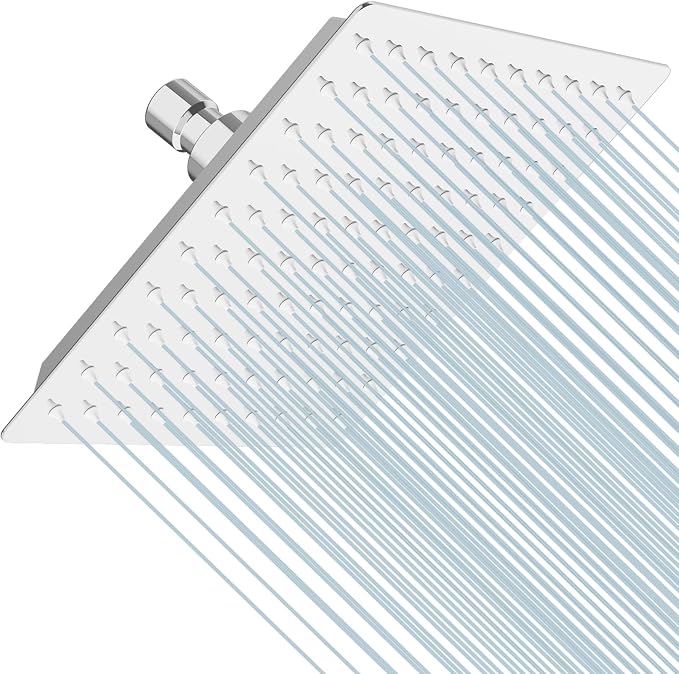 8 Inch Rain Shower Head High Pressure Rainfall Shower Head Chrome | Square Rain Bathroom Showerhead, High Flow, Large Stainless Steel, Ceiling Mounted, Wall Mounted, Waterfall Full Body