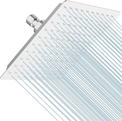 8 Inch Rain Shower Head High Pressure Rainfall Shower Head Chrome | Square Rain Bathroom Showerhead, High Flow, Large Stainless Steel, Ceiling Mounted, Wall Mounted, Waterfall Full Body