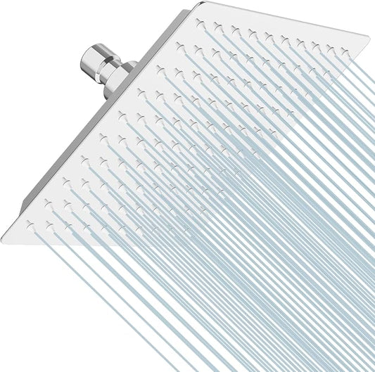 8 Inch Rain Shower Head High Pressure Rainfall Shower Head Chrome | Square Rain Bathroom Showerhead, High Flow, Large Stainless Steel, Ceiling Mounted, Wall Mounted, Waterfall Full Body