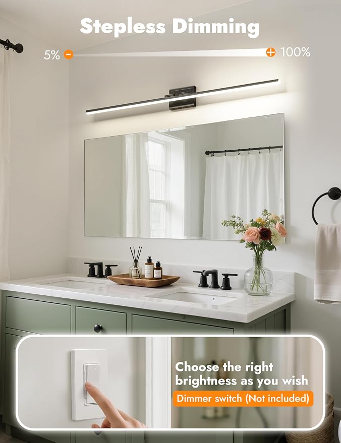 48 Inch Modern Bathroom Light Fixture, 30W 5CCT Dimmable LED Black Bathroom Vanity Lights Over Mirror, Vanity Lights for Bathrooms Restroom Mirror- ETL Certified