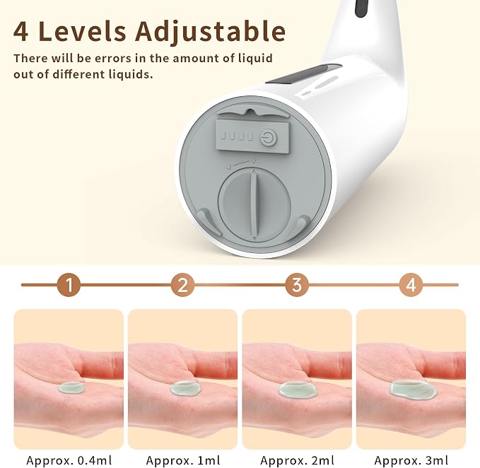 Automatic Liquid Soap Dispenser, 4-Level,13.5oz Touchless | Plastic,400ml White Electric Battery Operated Hand & Dish Countertop Soap Dispensers with Sensor for Bathroom,Kitchen Sink