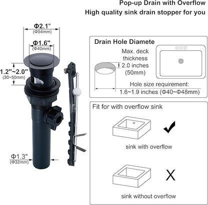 Two Handle Bathroom Sink Faucet Matte Black 3 Hole with Pop up Drain, 8 Inch Widespread High Arc Lavatory Bathroom Faucet,2 Pack,F-8805-MT