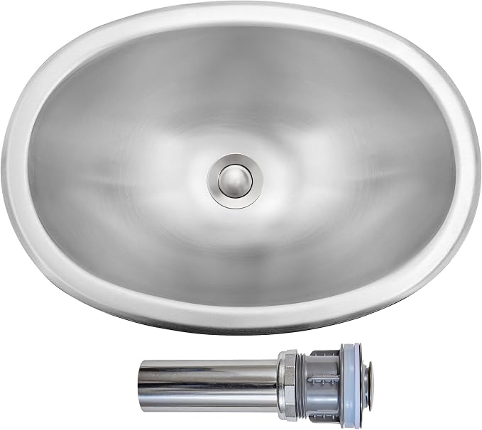 LQS Oval RV Bathroom Sink, 16.73 x 11.81 Inch Stainless Steel RV Sink | Topmount Oval RV Sink for Camper Bathrooms, Kitchens and Bars; 5.12-Inch Depth with Sink Drain Assembly Included