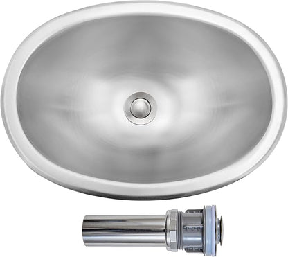 LQS Oval RV Bathroom Sink, 16.73 x 11.81 Inch Stainless Steel RV Sink | Topmount Oval RV Sink for Camper Bathrooms, Kitchens and Bars; 5.12-Inch Depth with Sink Drain Assembly Included