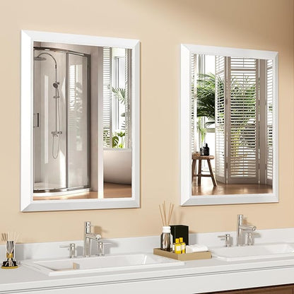 SMIROR 28x36 Matte White Bathroom Vanity Mirror for Over Sink | Metal Wide Frame, Rectangle, Right- Angle Corner, Anti-Rust, Horizontally or Vertically Wall- Mounted for Home Remodel