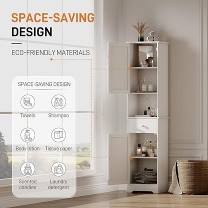 Viaozutis Tall Bathroom Cabinet, Storage Cabinet with 2 Doors & 2Drawer, with Ajustable Shelve, for Bathrooms, Kitchens,Entrances（White）