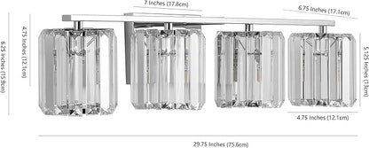 JONATHAN Y 4.75" Chrome 4-Light Vintage Glam LED Vanity Light Wall Sconce Fixture with Clear Crystal Prism Shade, Hardwired Wall Lamp for Bathroom Mirror Hallway, LED Bulb Included (JYL3555A)
