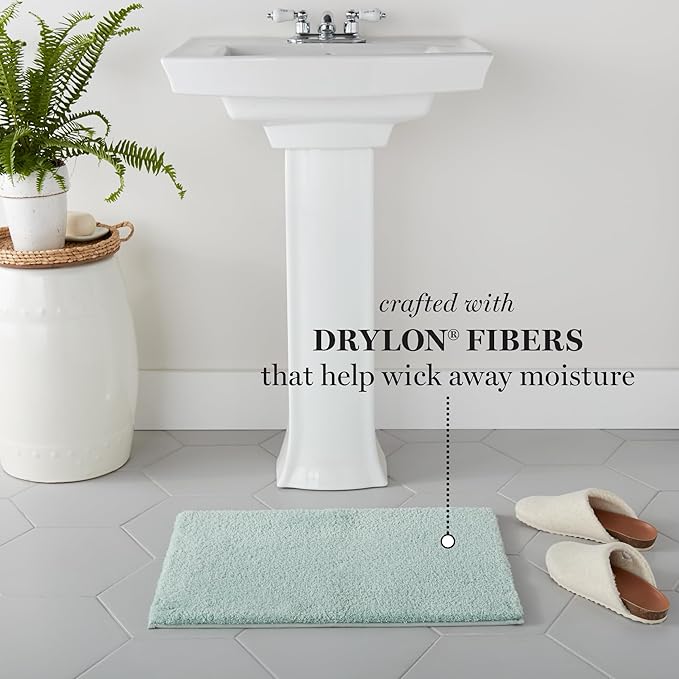 MARTHA STEWART Drylon Microfiber Bath Rug - 1 Piece, Ultra Soft Plush, Non-Slip, Thick, Washable Bathroom Rugs, Home Decor Accessories, Household Essentials, Small Bath Mat, 17" x 24", Aqua
