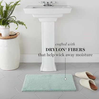 MARTHA STEWART Drylon Microfiber Bath Rug - 1 Piece, Ultra Soft Plush, Non-Slip, Thick, Washable Bathroom Rugs, Home Decor Accessories, Household Essentials, Small Bath Mat, 17" x 24", Aqua