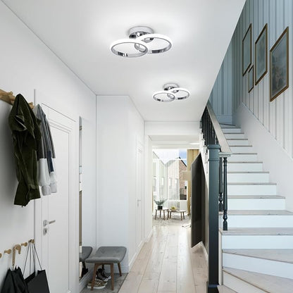 CANEOE Round Modern Led Ceiling Light Fixtures, 6000K Cool White Hallway Light Fixtures Ceiling, Bathroom Close to Ceiling Lights for Corridor Stair Aisle Lamps (Chrome, 1 Pack)