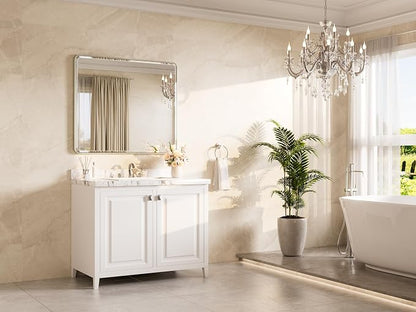 Brushed Nickel Mirrors for Over Sink 42 x 36 Beveled Edge Tempered Glass, Rounded Corner Rectangle Framed Mirror for Modern Bathroom, Living Room, Bedroom, Entryway