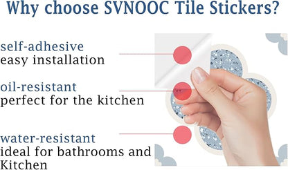 Peel & Stick Tile Stickers 12 PCS Self Adhesive Backsplash Decorative Wall Stickers for Kitchen Bathroom Tile Decals Waterproof & Removable 6" x 6" (Blue Flower)