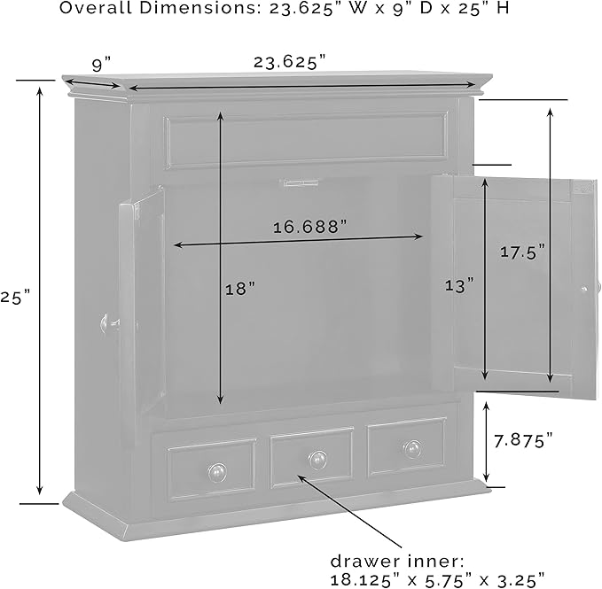 Crosley Furniture Lydia Wall Mounted Bathroom Storage Medicine Cabinet with a Drawer and Shelves, White