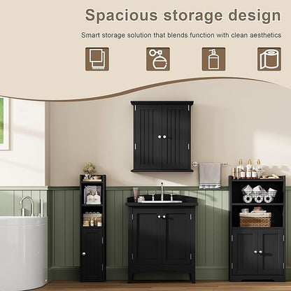 ChooChoo Small Bathroom Storage Cabinet, 7.1“W * 7.9”D Corner Floor Cabinet with Door and Adjustable Shelf, Narrow Toilet Paper Cabinets, Slim Bathroom Organizers for Small Spaces and Bathroom, Black