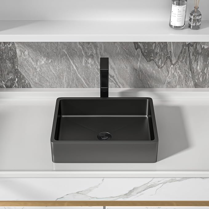 16"x12" Bathroom Vessel Sink Rectangular - Gunmetal Black NANO-PVD, 16 Gauge 304 Stainless Steel, Above Counter Rectangle Modern Vanity Lavatory Bath Sink Basin