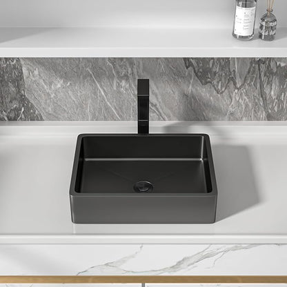 16"x12" Bathroom Vessel Sink Rectangular - Gunmetal Black NANO-PVD, 16 Gauge 304 Stainless Steel, Above Counter Rectangle Modern Vanity Lavatory Bath Sink Basin
