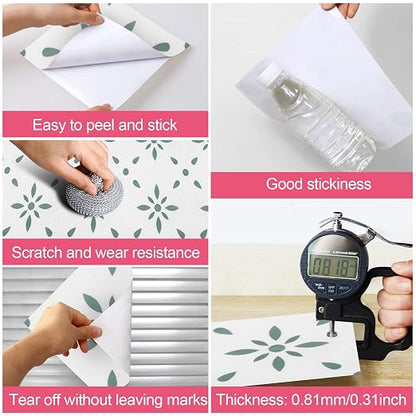 Peel & Stick Floor Tiles Self Adhesive Vinyl Flooring for Kitchen Bathroom Laundry Room Pet House Fireplace 20 Sheets 8"x8" Removable Floor Stickers Home Decor DIY (Light Green)