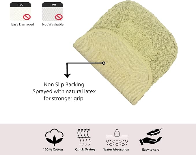 Home Weavers Radiant Collection 100% Cotton Bathroom Rugs Set, Washable Rug, Soft Cotton Extra Soft and Absorbent Bath Rug, Kitchen Mat, Bath Mat Set, Bath Floor Mat Non Slip, 20"x20" Contour, Green