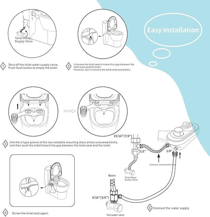 bidet, Hot and Cold Water Non-electric Bidet Attachment for Toilet, Self Cleaning and Dual Nozzle for Women and Rear Wash, Push Button Switch for Easy Using (White）
