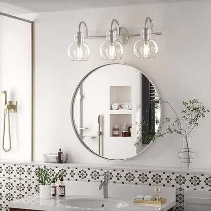 Bathroom Light Fixtures Brushed Nickel 3 Light Bathroom Lights Over Mirror with Clear Glass Shade Brushed Nickel Modern Wall Sconces Vanity Light for Bathroom UL Listed | Modern,Wall Sconce,Globe Glass Shade,E26 Base,UL Certified,Anti-Rust,Damp Rated,B...