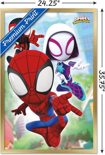 Trends International Marvel Spidey and His Amazing Friends - Webs Wall Poster, 22.37" x 34.00", Gold Framed Version