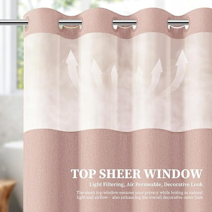 72x81 Ringless Linen Textured Shower Curtain with Snap in Liner, Blush | Tall Size, 3 in 1 Shower Curtain Set, Removable Liner, Waterproof & Washable, Mesh Top Window, Durable Fabric, Easy Setup