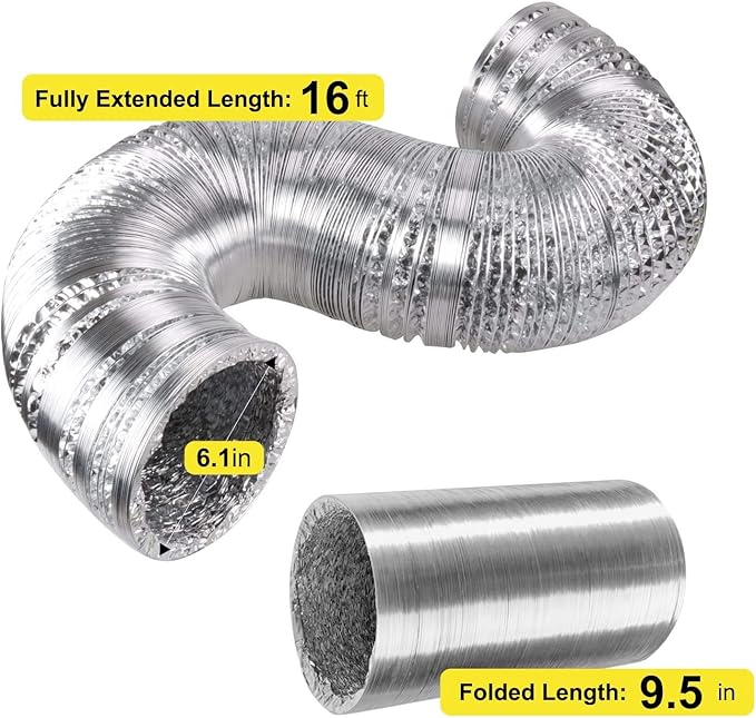 iPower 6 inch Inline Booster Fan and 16 Feet Non-Insulated Flex Air Aluminum Ducting Vent Hose for Kitchen Bathroom Grow Tent HVAC Exhaust or Intake