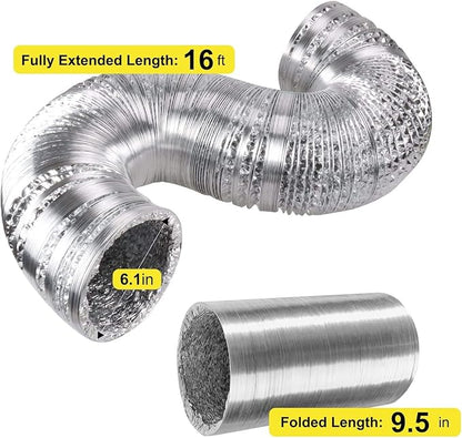 iPower 6 inch Inline Booster Fan and 16 Feet Non-Insulated Flex Air Aluminum Ducting Vent Hose for Kitchen Bathroom Grow Tent HVAC Exhaust or Intake