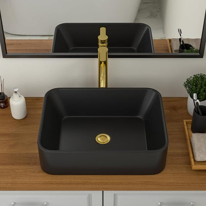 Logmey 19x15 Inch Black Vessel Sink | For RV Bathroom Rectangle Porcelain Ceramic Modern Countertop Above Counter Bathroom Large Vanity Art Basin