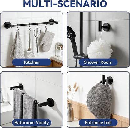 5Pcs Bathroom Hardware Set, Matte Black Bathroom Accessories Set with 24" Towel Bar, Upgraded Toilet Paper Holder with Shelf, Towel Ring & 2 Robe Hooks, Wall Mounted Stainless Steel Bath Hardware Set