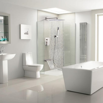 Shower Faucet Set with Tub Spout, Brushed Nickel Rainfall Shower System Complete Wall Mounted for Bathroom with 12 Inch Square Shower Head and Handheld Shower Head Rain Mixer Combo Set