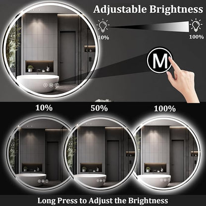 Round LED Bathroom Mirror, 48 Inch, HD Shatterproof Tempered Glass | Lighted Bathroom Mirror with Dimmable Lights Bathroom Mirror with Lights for Wall, 3 Color Temperatures