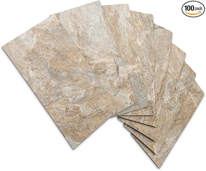 AULIGET 100-Piece Peel and Stick Backsplash Wall Tiles, 3" x 6" PVC Sandstone Faux Stick on Tiles for Backsplash Kitchen, Bathroom, Laundry Room, Camper, Fireplace