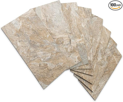 AULIGET 100-Piece Peel and Stick Backsplash Wall Tiles, 3" x 6" PVC Sandstone Faux Stick on Tiles for Backsplash Kitchen, Bathroom, Laundry Room, Camper, Fireplace
