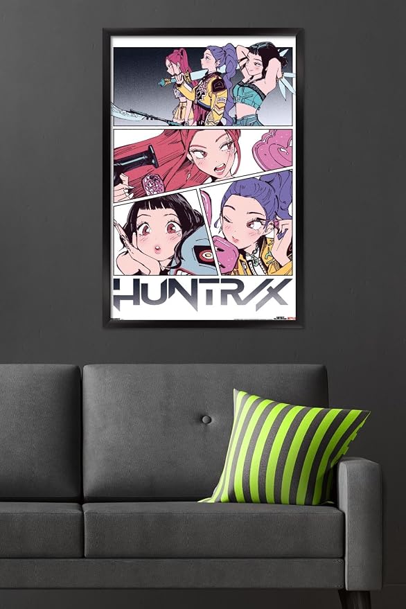 Trends International Netflix KPop Demon Hunters (2025) - Huntrix Manga Panels Wall Poster, 34L x 22.4W, Black Framed Version