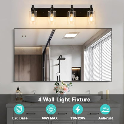 4-Light Bathroom Light Fixtures Modern Black Vanity Lights for Bathroom Lighting Fixtures Over Mirror for Cabinet Mirror Bedroom Hallway