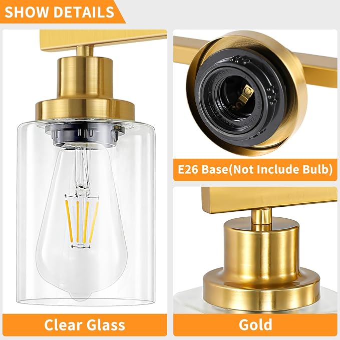 5 Light Gold Bathroom Vanity Light, Bathroom Light Fixtures, 31" Modern Brushed Gold Vanity Lighting Fixtures for Bathroom Over Mirror, Gold Sconces Wall Lighting for Bedroom