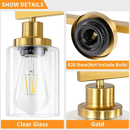 5 Light Gold Bathroom Vanity Light, Bathroom Light Fixtures, 31" Modern Brushed Gold Vanity Lighting Fixtures for Bathroom Over Mirror, Gold Sconces Wall Lighting for Bedroom