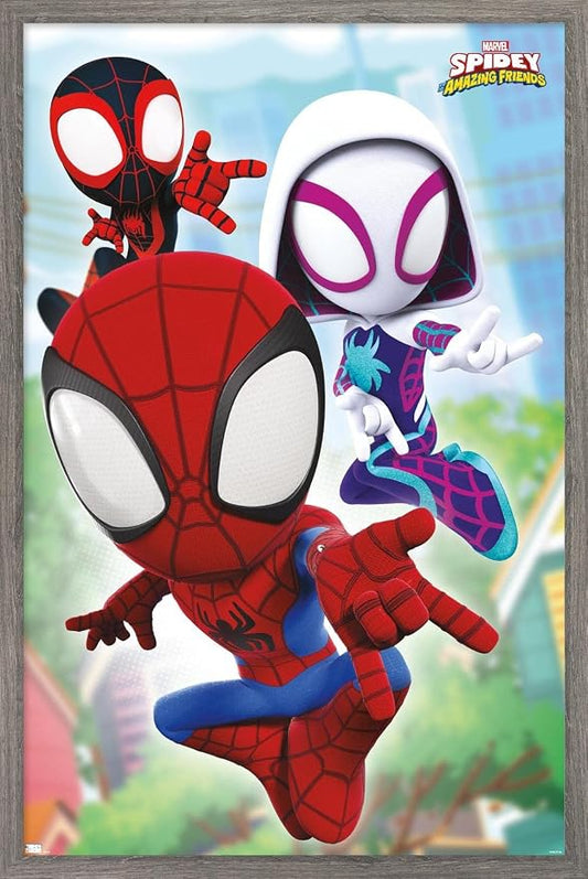 Trends International Marvel Spidey and His Amazing Friends - Webs Wall Poster, 22.37" x 34.00", Barnwood Framed Version