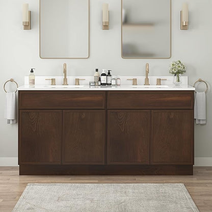 Vanity Art 60 Inch Bathroom Vanity Base Cabinet Double Sink Top (Without Sink), Soft Closing Door, Storage Unassembled Cabinet, Brown, 2ea 30 Inch Cabinet Combo
