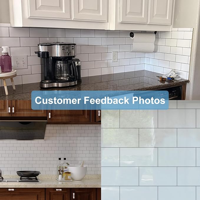 Yipscazo Peel and Stick backsplash 3 x 6 Inches 3D PVC Composite Wall Tile Stick on Backsplash Tile for Kitchen Bathroom, Laundry Room, Fireplace(Polished White, 2 Pieces)