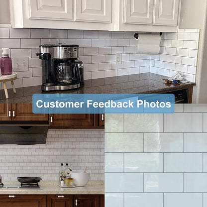 Yipscazo 2026 New Upgrade Peel and Stick backsplash 3 x 6 Inches, Backsplash Tile Peel and Stick Tile for Kitchen, Bathroom, Laundry Room, Fireplace(Polished White, 100 Pieces)