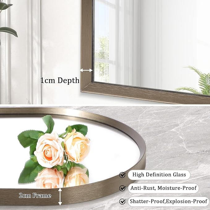 Arched Mirror Bathroom Wall Mirror 16"x12" Brushed Metal Vanity Wall Mounted Mirror for LivingRoom Bedroom Entryway Room Home Decor