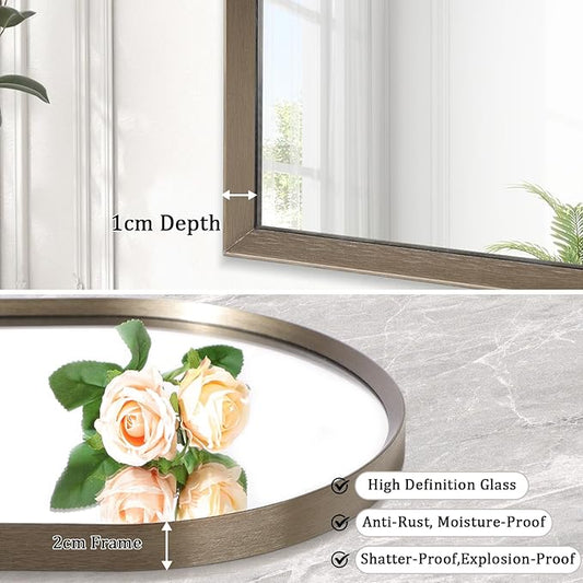 Arched Mirrors for Wall, Brushed Metal Frame Mirror, Arch Bathroom Vanity Mirror for Living Room Bedroom Mantel Entryway Hallways Home Decor Aluminum Alloy Frame 20"x16"