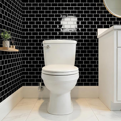 Art3d 10-Pack Subway Peel and Stick Backsplash, Black with Silver Grout | 12 x 12 Inch, Thickened Design, No Warping, Durable, Self-Adhesive, for Kitchen, Bedroom Decor, Ideal for New Home Buyers