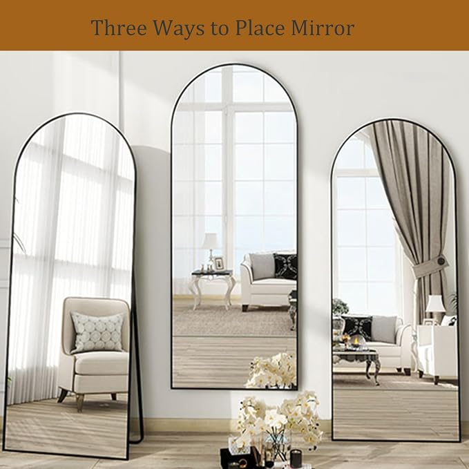 Dewfig Full Length Mirror, 70"x26" Arched Full Body Mirror, Black | Aluminum Alloy Frame Floor Mirror, HD Shatterproof Tempered Glass, Lean/Stand/Wall for Living Room,Bedroom, Dressing Room