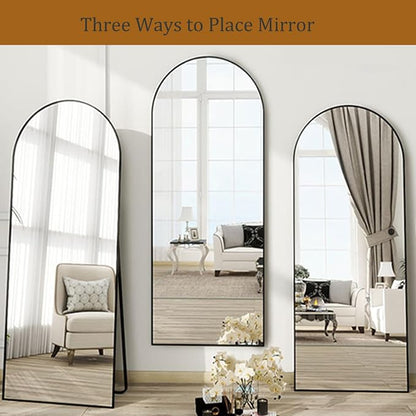 Dewfig Full Length Mirror, 70"x26" Arched Full Body Mirror, Black | Aluminum Alloy Frame Floor Mirror, HD Shatterproof Tempered Glass, Lean/Stand/Wall for Living Room,Bedroom, Dressing Room