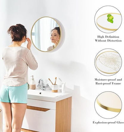 NEWBULIG 20 Inch Round Bathroom Mirror, Wall Mount Vanity Mirror | Circle Mirror for Over Sink, Matte Metal Frame, Entryway Decor, Bedroom Decor, Gold